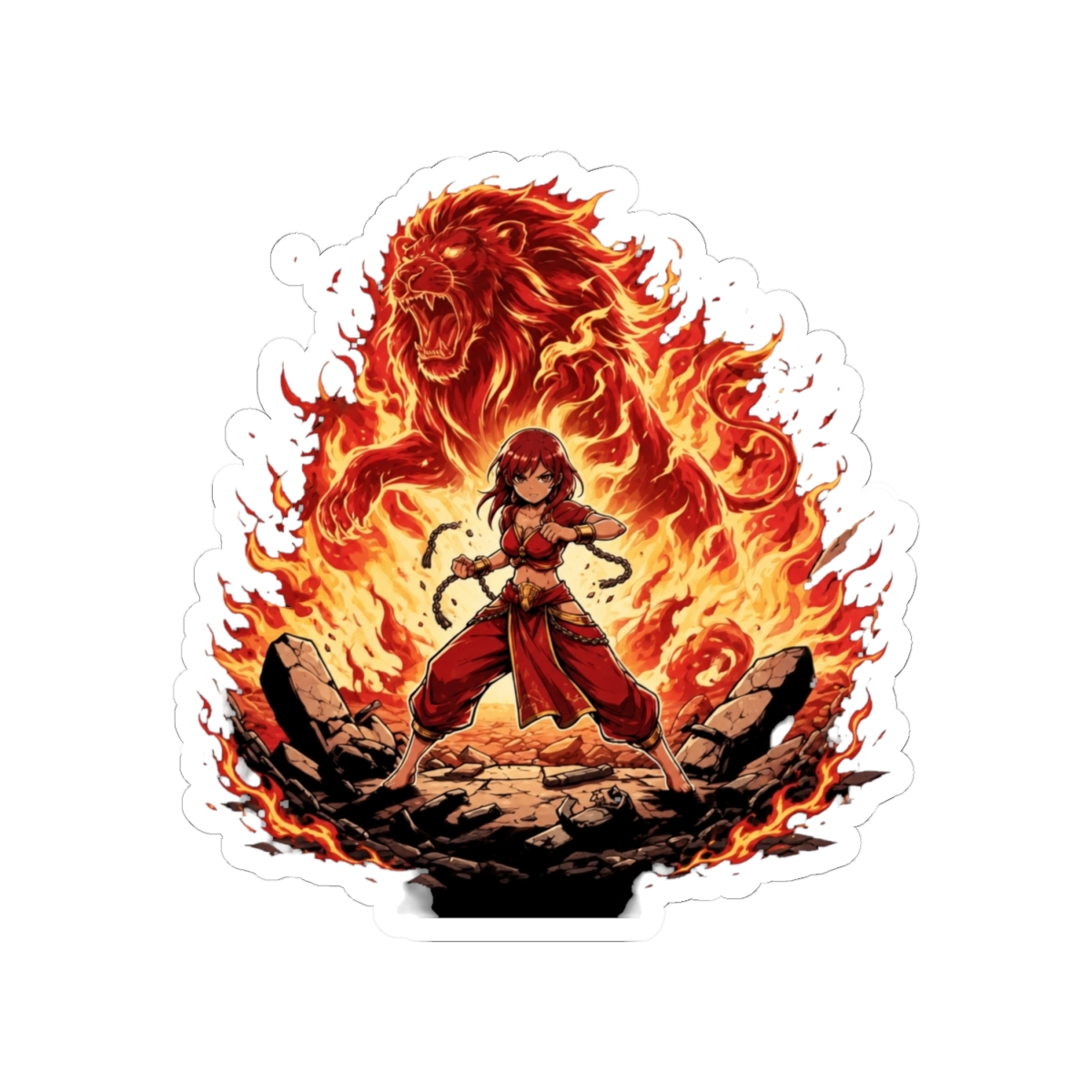 Morgiana In Fiery Battle Stance Sticker | Magi: Labyrinth of Magic - alternate angle 1, merchandise
